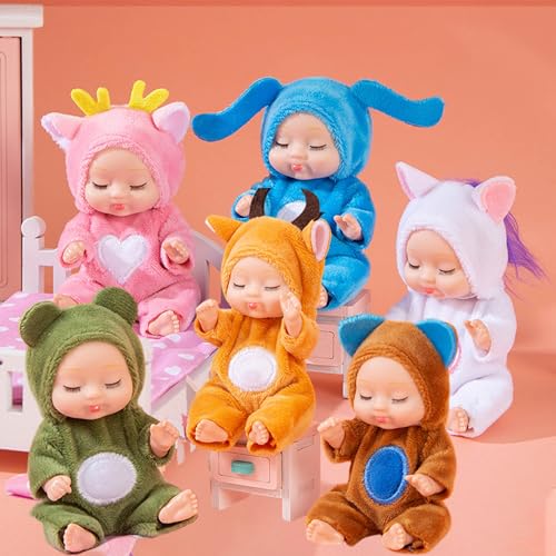 SQAQS 6 Stück Mini Reborn Puppen mit süßen Tierkleidern, 4.3 Zoll Babypuppe für Mädchen, Kleinkinder und Kinder, Newborn Reborn Baby, Mini-Babypuppe, Realistische Babypuppe, Waschbares (Tier) SQAQS 6 Stück Mini Reborn Puppen mit süßen Tierkleidern, 4.3 Zoll Babypuppe für Mädchen, Kleinkinder und Kinder, Newborn Reborn Baby, Mini-Babypuppe, Realistische Babypuppe, Waschbares (Tier) von SQAQS