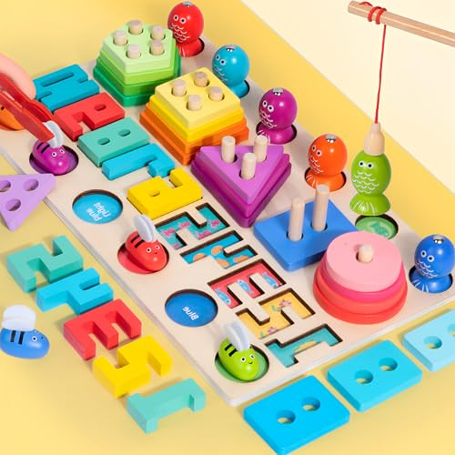 SQAQS Multifunktionale Form passend Angeln kognitive Board, Verschiedene Zahlen und Farben, Geschenk Lernspiele ab 3-6 Jahre Holzspielzeug, Vorschule Spiele Mathe, Lernspielzeug(mit Magnetismus) von SQAQS