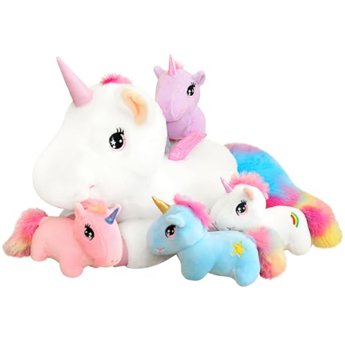 SQEQE Niedliche Einhorn Stofftiere mit 4 Baby Einhorn Plüschtiere in ihrem Bauch, Regenbogen Fliegendes Einhorn Plüschkissen Spielzeug mit Flügeln, Valentinstag Geburtstagsgeschenke für Jungen Mädchen SQEQE Niedliche Einhorn Stofftiere mit 4 Baby Einhorn Plüschtiere in ihrem Bauch, Regenbogen Fliegendes Einhorn Plüschkissen Spielzeug mit Flügeln, Valentinstag Geburtstagsgeschenke für Jungen Mädchen von SQEQE