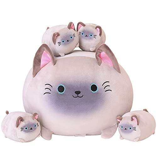 SQEQE Siamese Cat Plush, Cute Siamese Cat Stuffed Animals Mommy with 4 Squishy Kitties in her Tummy, Soft Siamese Cat Plushies Pillow Gifts for Kids SQEQE Siamese Cat Plush, Cute Siamese Cat Stuffed Animals Mommy with 4 Squishy Kitties in her Tummy, Soft Siamese Cat Plushies Pillow Gifts for Kids von SQEQE