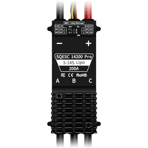 SQRC 200A ESC 5-14S Brushless Electric Speed Controller 12V 15A BEC Elektrischer Geschwindigkeitsregler für Fixed Wing UAV RC Flugzeug Drone Hubschrauber Quadcopter - BLHeli_32(Vorabversion) von SQRC