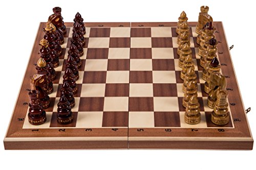 SQUARE GAME Schach Schachspiel - BYZANZ - 60 x 60 cm - Mahagoni - Schachfiguren geschnitzt aus Holz von SQUARE GAME
