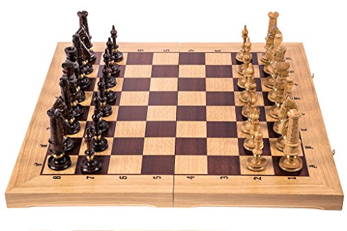 SQUARE GAME Schach Schachspiel - ROYAL LUX - Eiche - 65 x 65 cm - Schachfiguren geschnitzt aus Eicheholz von SQUARE GAME