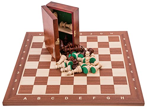 Schachbrett MAHAGONI Schachfiguren geschnitzt 60 cm Schach BYZANZ SQUARE 