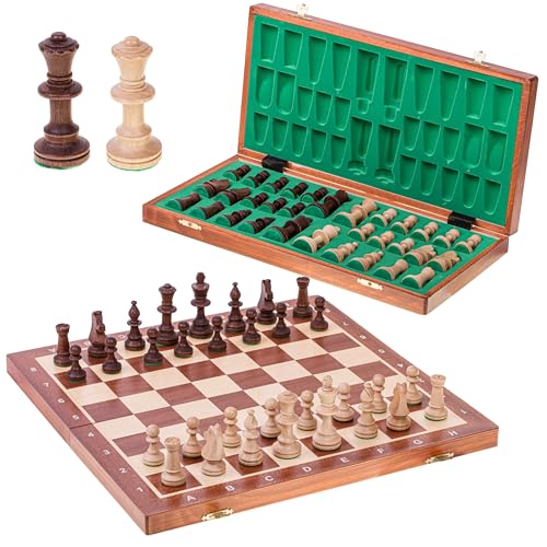 Square - Professionelles Turnier Schach Nr. 5 Mahagoni + 2 x Damen - Schachbrett aus Holz -Schachspiel von SQUARE GAME