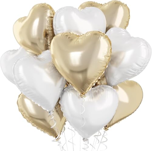 Herz Folienballons 24 Stück, 18 Zoll Herz Helium Luftballons Heliumballon Herzen Hellgold, Creme Beige und Weiss Herzballons Folienluftballon für Geburtstag Party Hochzeit Dekoration Herz Folienballons 24 Stück, 18 Zoll Herz Helium Luftballons Heliumballon Herzen Hellgold, Creme Beige und Weiss Herzballons Folienluftballon für Geburtstag Party Hochzeit Dekoration von SREBIWO