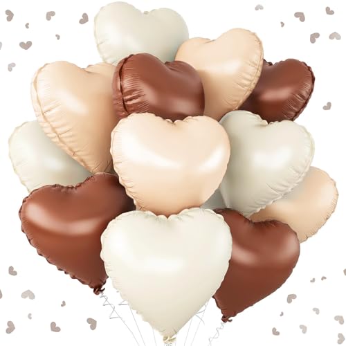 Herz Folienballons 24 Stück, 18 Zoll Herz Helium Luftballons Heliumballon Herzen Kaffee Creme Beige und Karamell Herzballons Folienluftballon für Geburtstag Party Hochzeit Dekoration von SREBIWO