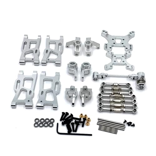 Metall-Schwingarm-Lenkblock-Verbindungsstangen-Kit, for WLtoys 144001 144002 144010 124016 124019 RC-Auto-Upgrade-Teile (Color : Silver) von SREEJA