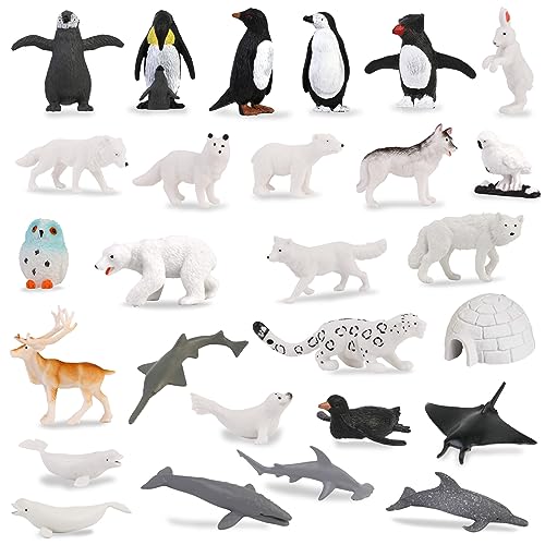 SRIZIAN 27 Stück Klein Tiere Figuren für Kinder, 1-2" Tier Figuren Spielzeug Realistisches Tierspielzeug Eisbär, Pinguin, Meerestier für Kinder Lernen Geburtstag Cupcake Party Deko von SRIZIAN