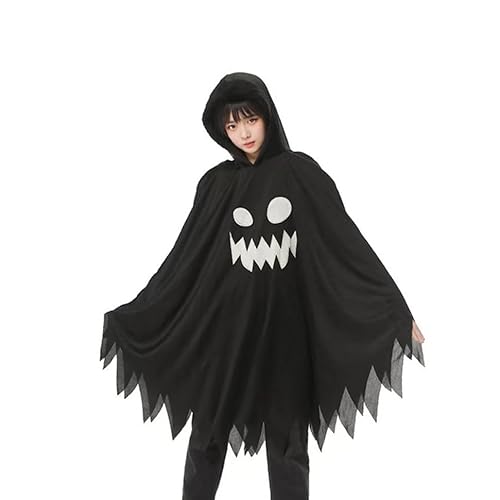 SRJEQC Gespenst Kostüm Kinder,Geist Kostüm Kinder mit 10 Tattoo-Aufkleber und Kürbistasche,für Cosplay Karneval Fasching Kostüm Party(Schwarz) von SRJEQC