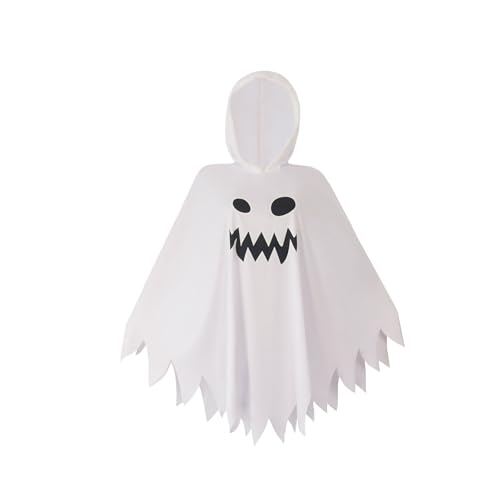 SRJEQC Gespenst Kostüm Kinder,Geist Kostüm Kinder mit 10 Tattoo-Aufkleber und Kürbistasche,für Cosplay Karneval Fasching Kostüm Party(Weiß) von SRJEQC