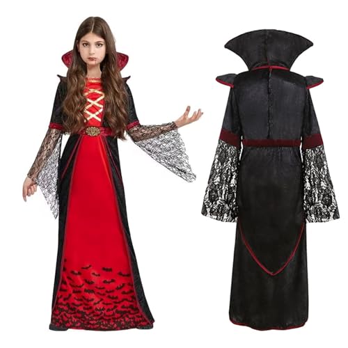 SRJEQC Vampir Kostüm Kinder,Halloween Kostüm Vampir mit Halsband,Gothic Viktorianische Mädchen für Karneval Mottoparty Draculaura Cosplay Party-Größe L SRJEQC Vampir Kostüm Kinder,Halloween Kostüm Vampir mit Halsband,Gothic Viktorianische Mädchen für Karneval Mottoparty Draculaura Cosplay Party-Größe L von SRJEQC