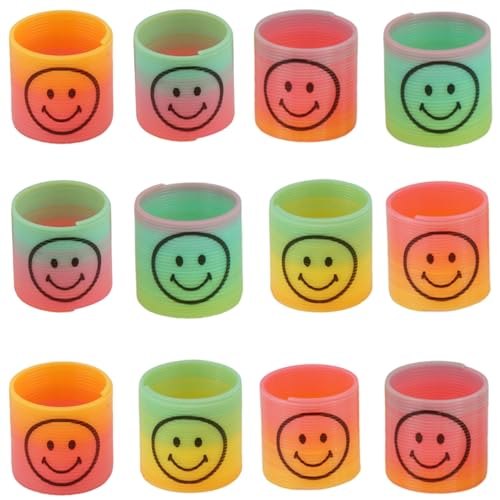 12 x Smiley-Gesicht, Mini-Regenbogenfedern, Rückgabe-Geschenke für Geburtstagsparty, Kinder, Karnevalspreise für Kinder, Partytütenfüller, magische Federn, Spielzeug, 3,5 cm von SRV Hub