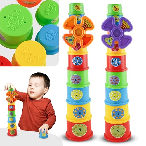 19 Stück Windmühle Stapelbecher Spielzeug - Blöcke Turm Stapelbecher Spielzeug Aktivität Spaß Zeit Happy Farmyard Nesting Form Sortierer Bunte Spielzeuge von Babys, Mehrfarbig, Geburtstagsgeschenk 12 von SRV Hub