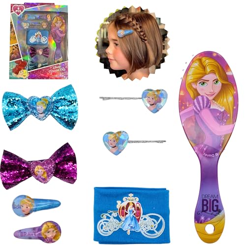 Disney Princess Mädchen Haarschmuck Geschenkset - 8 Stück inkl. Pailletten-Schleifen-Clips, Haarbürste, buntes Haarband, Styling-Werkzeuge für Kinder, Geburtstagsgeschenk für Mädchen ab 3 Jahren Disney Princess Mädchen Haarschmuck Geschenkset - 8 Stück inkl. Pailletten-Schleifen-Clips, Haarbürste, buntes Haarband, Styling-Werkzeuge für Kinder, Geburtstagsgeschenk für Mädchen ab 3 Jahren von SRV Hub