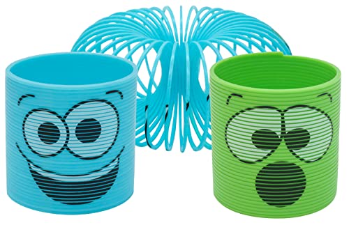SRV Hub® Magic Spring Slinky für Kinder (2 Stück) - Kunststoff Slinky Spielzeug Lustiges Gesicht Verschiedene Designs Frühling Party Bag Filler für Kinder Alter 3+ Jahre (Blau & Grün) von SRV Hub