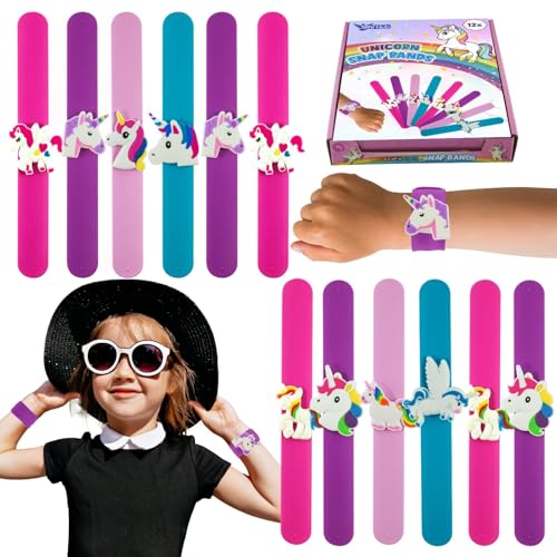 SRV Hub 12 x zufällige Einhorn-Armbänder für Geburtstag – niedliche Slap-Bänder für Kinder, Schmuck, Tier-Armbänder – Partygeschenke, Slap Armbänder von SRV Hub