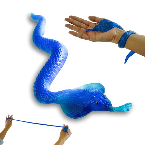 Blaue elastische Schlangenfiguren, realistische Reptilien-Tierfigur, großer Regenwald, dehnbar bis zu 3 m, Sommer-Schlange für Gartenrequisiten, um Vögel fernzuhalten, Aprilscherz-Streiche, 40,5 cm von SRV Hub