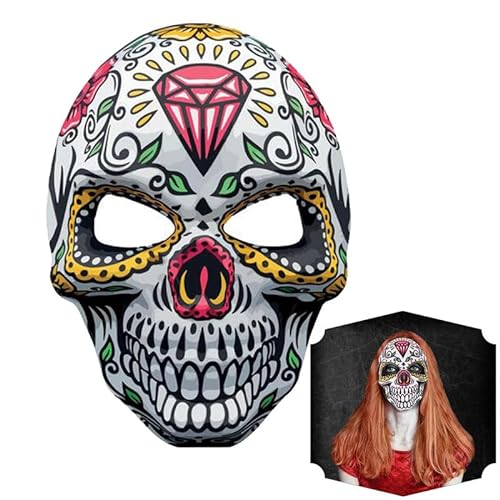 SRV Hub Tag der Toten Sugar Skull Maske, Mexikanische Halloween Maskerade Full Bones Maske für Unisex Erwachsene, Halloween Festivals Party Kostüm Supplies Cosplay - Diamant Design von SRV Hub