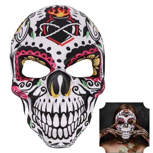 Sugar Skull Gesichtsmaske | Flammen-Design | Lebendiges Candy Skull Design Bequeme Gesichtsbedeckung für Frauen - Perfekt für Halloween, Festivals und den täglichen Stil von SRV Hub