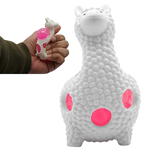 Weißes Squeezy Lama, Tierform, Spielzeug für Kinder und Erwachsene, sensorisches Zappeln, Stressabbau, Partygeschenke, mit Kristallperlen, gefüllt, Weihnachtsgeschenk, Geburtstagsgeschenk, 9 cm von SRVertex