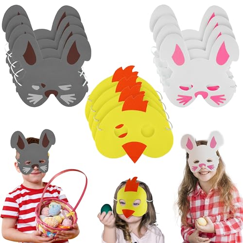 SRVertex 12 Stück niedliche Küken-Hasenmaske mit Gummiband für Jungen, Mädchen Eva Kinder Halbgesichtsmaske für Osterparty Karneval von SRVertex