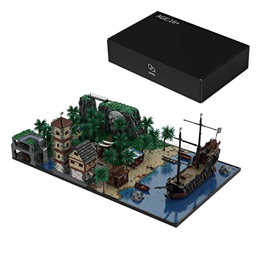 SRYC MOC Pirateninsel Bausteine, Klemmbausteine Mittelalter La Grotte Morte Pirateninsel mit Piratenschiff, Großes Piraten Insel Bausatz Kompatibel mit Lego Barracuda Bay (18932 Teile) von SRYC