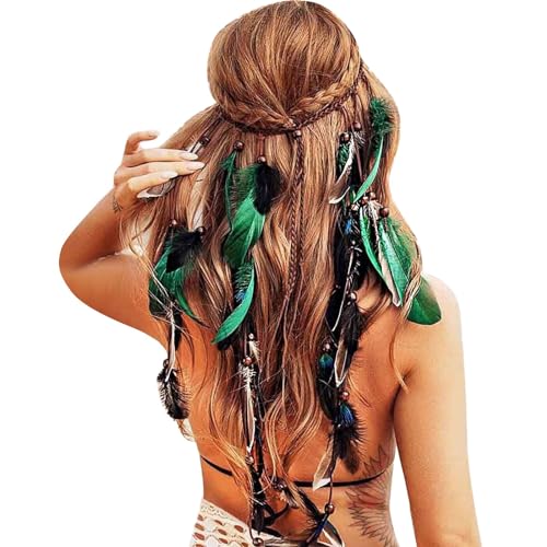 SRZYMJ Feder Kopfschmuck Boho Hippie Stirnband - Fancy Federschmuck Böhmische Kopfbedeckung Quaste für Damen Mädchen Karneval Kopfschmuck, Rot + Schwarz, Einheitsgröße Feder Kopfschmuck Gothic SRZYMJ Feder Kopfschmuck Boho Hippie Stirnband - Fancy Federschmuck Böhmische Kopfbedeckung Quaste für Damen Mädchen Karneval Kopfschmuck, Rot + Schwarz, Einheitsgröße Feder Kopfschmuck Gothic von SRZYMJ