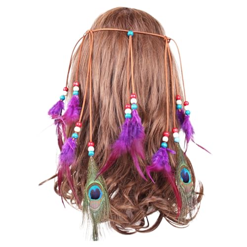 SRZYMJ Indianer Stirnband, Indian Hippie Boho Feder Stirnband Tassel Haarband Pfauenfeder Stirnband für Damen Feder Kopfschmuck Damen Party Headwear Haarschmuck Lila Einheitsgröße SRZYMJ Indianer Stirnband, Indian Hippie Boho Feder Stirnband Tassel Haarband Pfauenfeder Stirnband für Damen Feder Kopfschmuck Damen Party Headwear Haarschmuck Lila Einheitsgröße von SRZYMJ