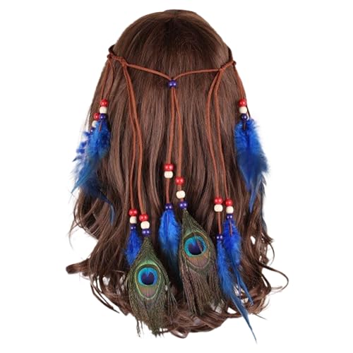 SRZYMJ Indianer Stirnband, Indian Hippie Boho Feder Stirnband Tassel Haarband Pfauenfeder Stirnband für Damen Feder Kopfschmuck Schwarz Festival Party Headwear Blau Einheitsgröße SRZYMJ Indianer Stirnband, Indian Hippie Boho Feder Stirnband Tassel Haarband Pfauenfeder Stirnband für Damen Feder Kopfschmuck Schwarz Festival Party Headwear Blau Einheitsgröße von SRZYMJ