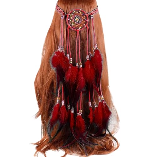 SRZYMJ Indianer Stirnband, Indian Hippie Boho Feder Stirnband Tassel Haarband Pfauenfeder Stirnband für Damen Haarschmuck Mit Pfauenfedern Feder Stirnband Boho Rot Einheitsgröße SRZYMJ Indianer Stirnband, Indian Hippie Boho Feder Stirnband Tassel Haarband Pfauenfeder Stirnband für Damen Haarschmuck Mit Pfauenfedern Feder Stirnband Boho Rot Einheitsgröße von SRZYMJ