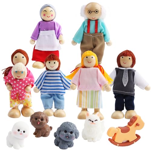 SRunDe 12 Stück Puppenhaus Puppen, Biegepuppen Puppenhaus Figuren Familie Set Holzpuppe Spielzeug mit Katze und Hund für Puppenhäuser Puppenfamilien Mitglieder Spielzeug Zubehör Geschenk SRunDe 12 Stück Puppenhaus Puppen, Biegepuppen Puppenhaus Figuren Familie Set Holzpuppe Spielzeug mit Katze und Hund für Puppenhäuser Puppenfamilien Mitglieder Spielzeug Zubehör Geschenk von SRunDe