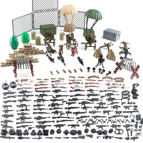 SRunDe WW2 Militär Spielzeug Set -Soldaten Spielset Baustein Kompatibel mit Großen Marken, Waffen Militär Set für Figuren, Armeeausrüstung Modellpack für Kinder Erwachsene Geschenk von SRunDe