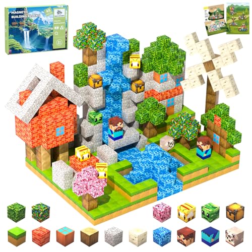 SSAWER Magnetische Bausteine, 48 Stück Magnetblöcke für Kinder, Magnetische Bauwelt Spielzeug Geschenke für Kinder Jungen und Mädchen ab 3 Jahren, 1 Inch (Waldkabine) von SSAWER