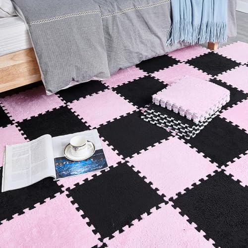 Ineinandergreifender Teppich Ineinander greifende quadratische Puzzlematte aus Schaumstoff for Trainieren praktischer Fähigkeiten, 18 Stücke 12 x 12 x 0,4 Zoll dicker quadratischer Teppich aus Plüschs von SSDDLZEQ