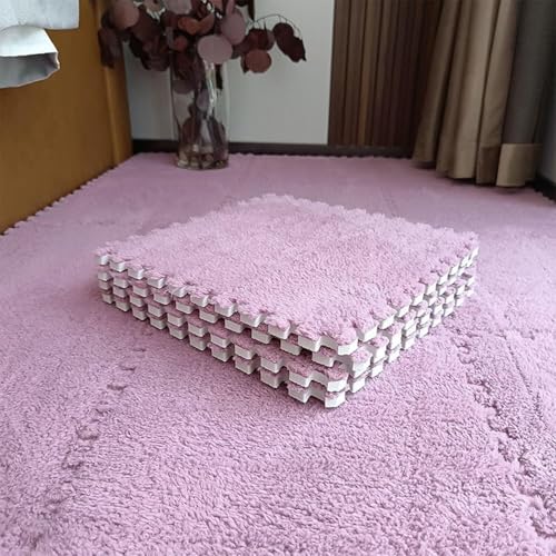 SSDDLZEQ Ineinandergreifender Teppich 20 Stück zottelige Schaumstoff-Teppichfliesen, Spiel-Fußmatten, leicht zu reinigende 0,4 Zoll Dicke ineinandergreifende Puzzle-Fußmatten Dekoration(Pink) von SSDDLZEQ