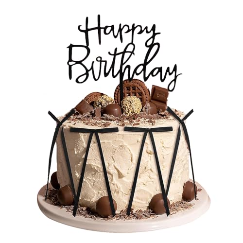 21 Stück Schwarz Happy Birthday Cake Topper, Birthday Cake Toppers, Schleifen Deko Torte, für Mädchen Jungen Frauen Mann,Happy Birthday Cake Topper von SSHUIKKAI