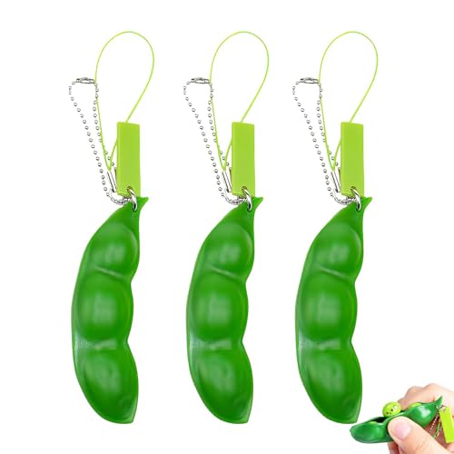 3 Stück ADHD Fidget Toys, Fidget Schlüsselanhänger, Erbse, Stress Toys, Quetschbohnen Schlüsselanhänger, Für Schlüssel Anti-Stress Entlastende(Grün) von SSHUIKKAI