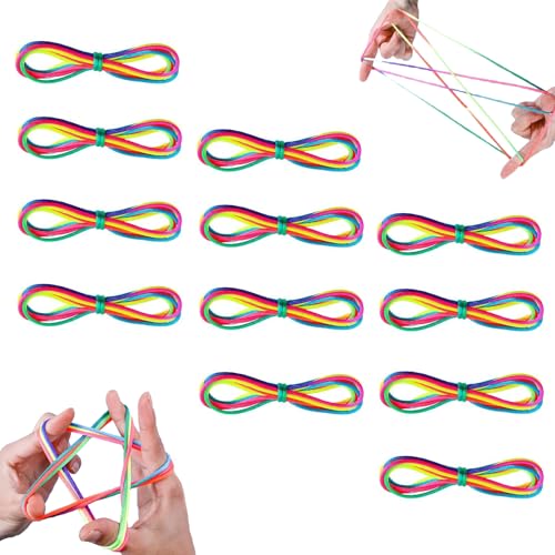 SSHUIKKAI 12 Stück Fingertwist, Finger Twist, Fadenspiel, Rainbow Rope, Finger Twist Fadenspiel, für Kindergeburtstag Als Mitgebsel für Mädchen & Jungen(Regenbogen) von SSHUIKKAI