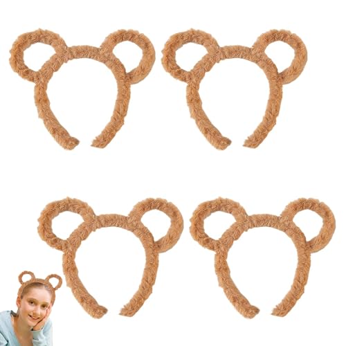 SSHUIKKAI 4 Stück Bärenohren-Stirnband, Niedliches Cartoon-Ohr-Stirnband, für Maskerade, Party, Geburtstagsfeier, Tägliche Verkleidung, Cosplay (Braun) von SSHUIKKAI