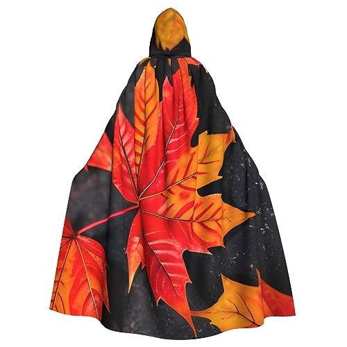 Dekorativer Umhang mit roten Blättern, für Erwachsene, Halloween, mit Kapuze, Cosplay-Kostüm, Umhang, Herbstrote Blätter, Einheitsgröße von SSIMOO