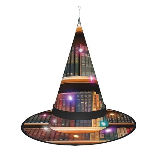 SSIMOO Bibliotheks-Bücherregal, elegantes Frauen-Halloween-Hexenhut, beleuchtetes Accessoire, perfekt für Partys und Rollenspiele von SSIMOO