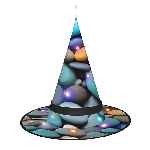 SSIMOO Colored Pebbles Halloween-Hexenhut für Damen, mit LED-Licht, ideal für Partys und Rollenspiele von SSIMOO