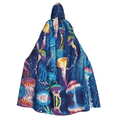SSIMOO Farbiger Quallen-Umhang mit Kapuze für Erwachsene, schrecklicher Geister-Party-Umhang, geeignet für Halloween und Motto-Partys von SSIMOO
