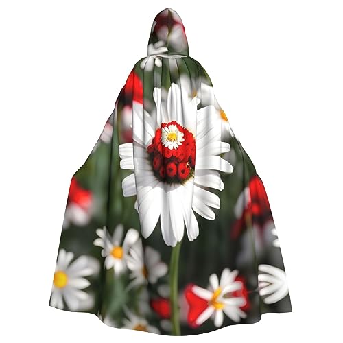 SSIMOO Feuerwerk-Umhang mit Kapuze für Erwachsene, Vampirumhang, perfekt für Halloween und verschiedene Themenpartys, Blume und weiße Gänseblümchen, Einheitsgröße von SSIMOO
