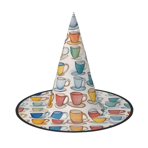 SSIMOO Handgezeichnete Teekannen und Tassen, Halloween-Partyhut, lustiger Halloween-Hut, Kostümzubehör für Halloween-Party-Dekoration, von SSIMOO