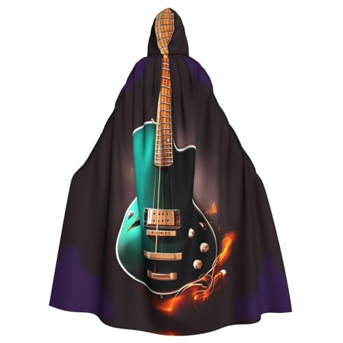 SSIMOO Kapuzenumhang für Erwachsene, Motiv: Musik-Gitarre, schrecklicher Geister-Party-Umhang, geeignet für Halloween und Motto-Partys von SSIMOO