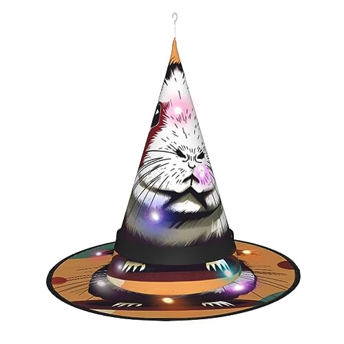 SSIMOO Meerschweinchen Muster Frauen Halloween Hexenhut - LED Leuchtmütze - ideal für Partys und Rollenspiele von SSIMOO