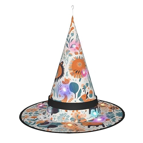 SSIMOO Nette Blumen Tier Muster Elegante Frauen Halloween Hexe Hut Led Beleuchtetes Zubehör-Perfekt Für Partys Und Rollenspiel von SSIMOO