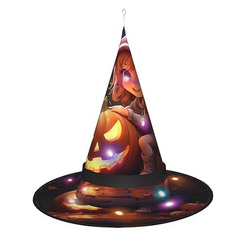 SSIMOO Niedlicher Halloween-Kürbis-Hut, elegant, für Damen, Halloween-Hexenhut, beleuchtetes Accessoire, perfekt für Partys und Rollenspiele von SSIMOO